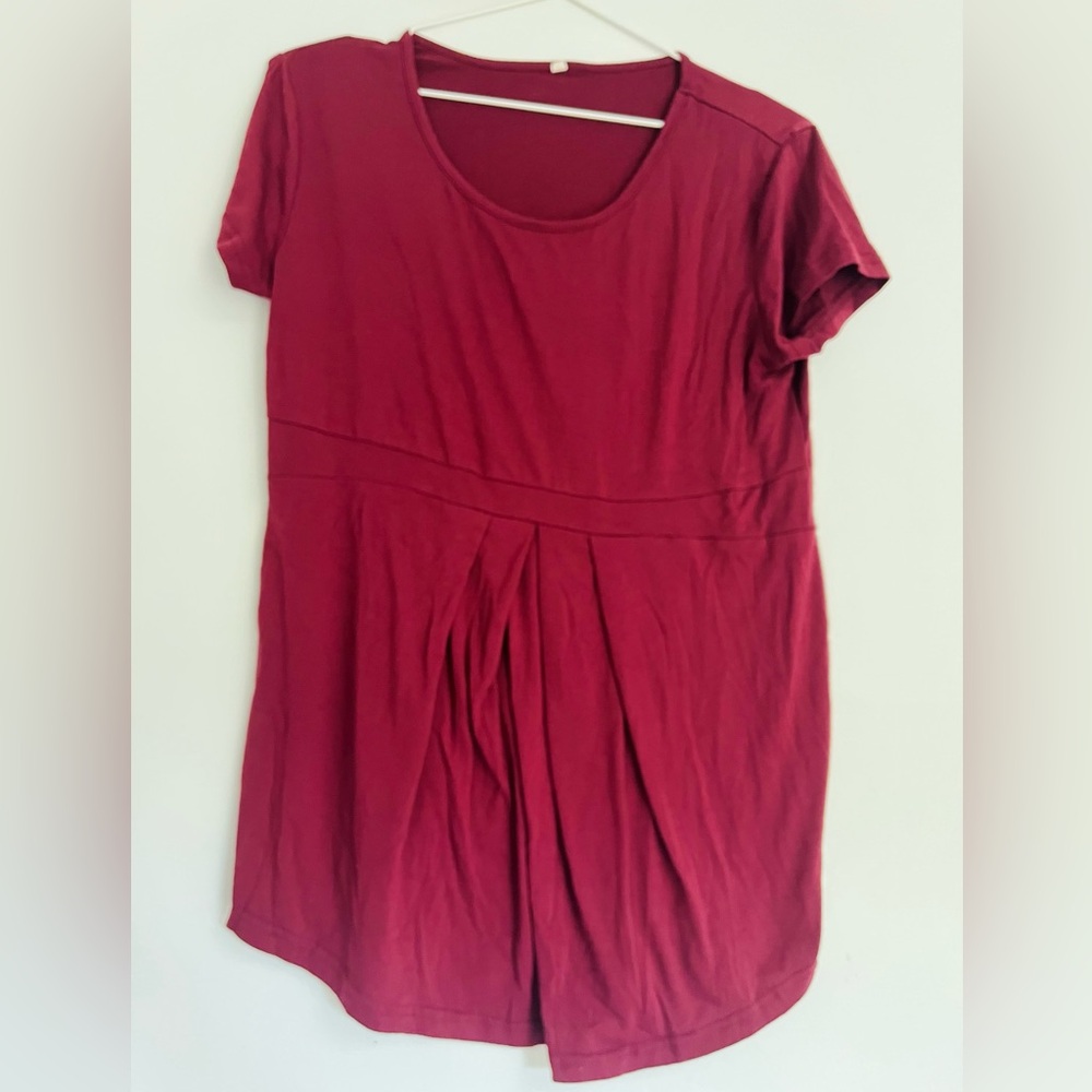 Women’s Maternity Front Pleat Peplum Top, Wine Red, Large